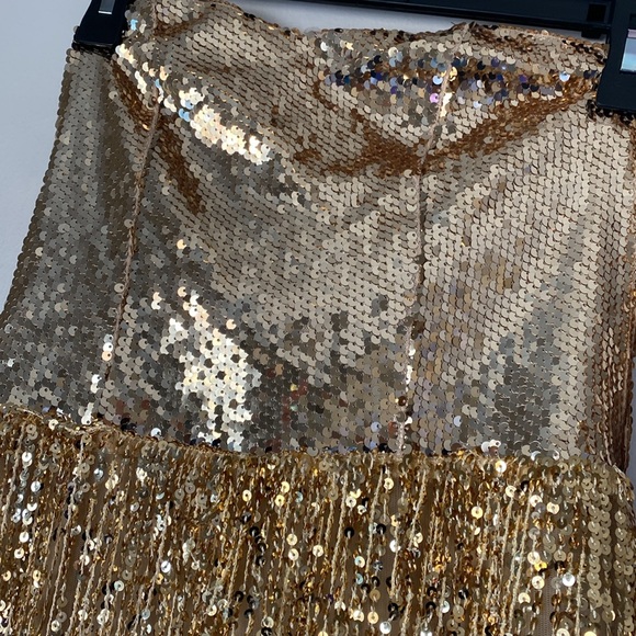 Gold sequin jumpsuit sheer akira Taylor swift bling party unique strapless M - Picture 4 of 13